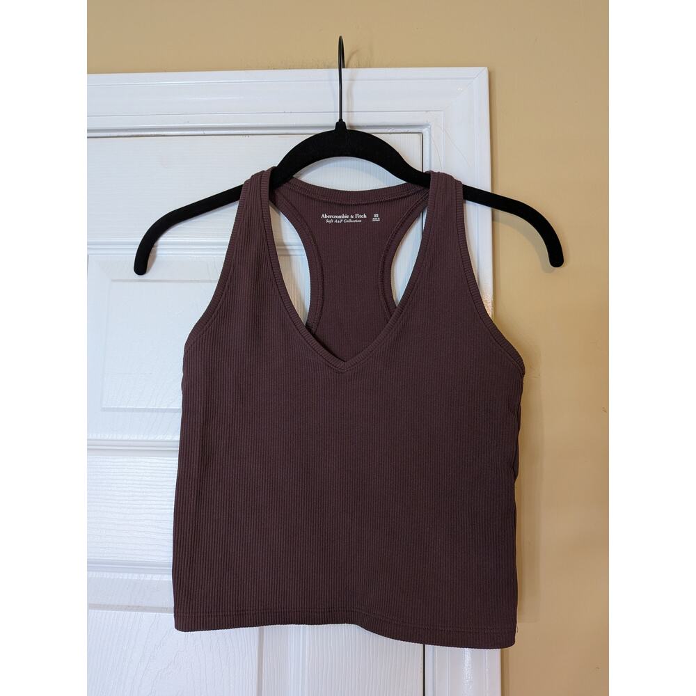 Abercrombie & Fitch Ribbed Racerback Tank Top Brown XS Cropped Fall Layering
